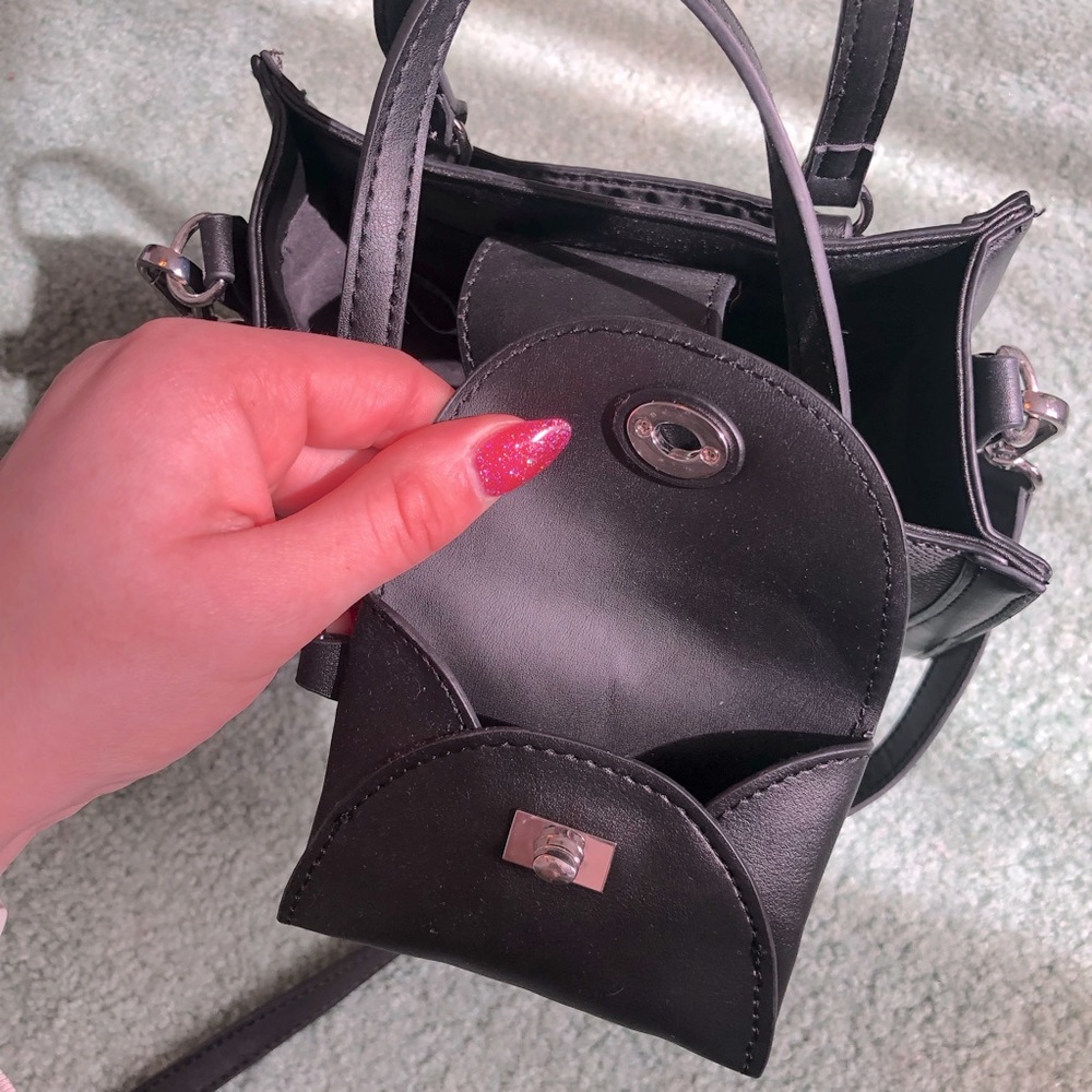 Cute Nine West Black Mini Tote Bag with Charm - Picture 8 of 16